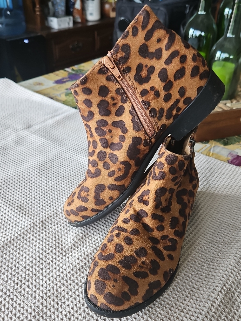 Leopard Print Ankle Boots - Women's Brown Animal Print Booties